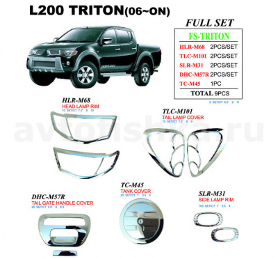 Mitsubishi L200 Triton (06-13) комплект хромированных накладок